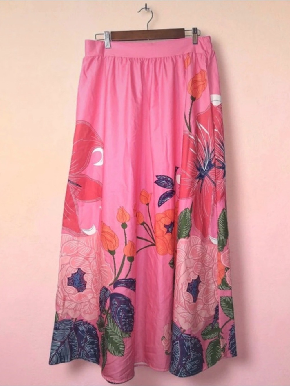 Women's Pink Floral Maxi Skirt - Flowing Boho Style
